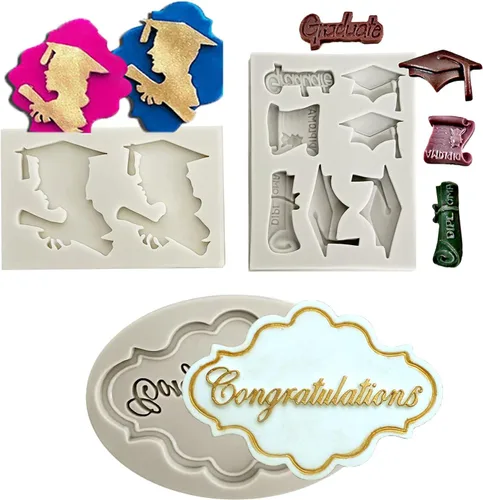 Molde de 3 caramelos de graduación, molde de diploma de graduación para casquillo de doctorado, felicitaciones a graduados, gelatina, chocolate,