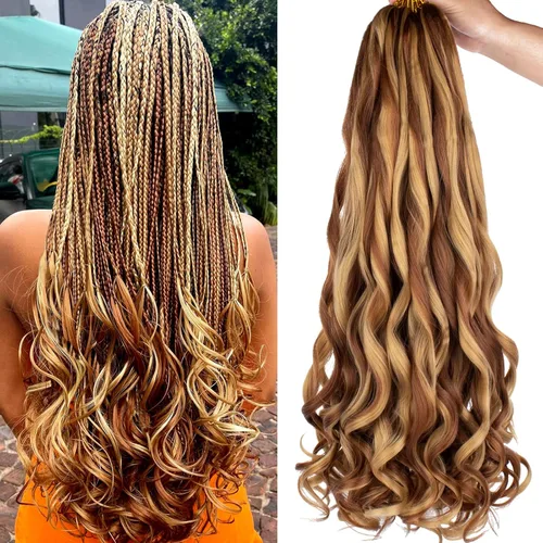 Miniatura 43 de COOKOO 9 paquetes de cabello rizado francés trenzado de 18 pulgadas, suave y flexible, cabello trenzado de alta calidad, rizos franceses, extensión