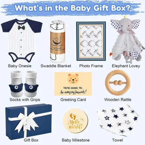Miniatura 2 de Cesta de regalo para bebés para niñas y niños recién nacidos, set de regalo de baby shower para niños, artículos esenciales para bebés recién