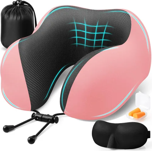 Miniatura 16 de ExploreBliss Almohada de Viaje, Almohadas de Viaje para Dormir en Avión, Almohada para el Cuello con Funda Extraíble y Cierre Ajustable, Juego