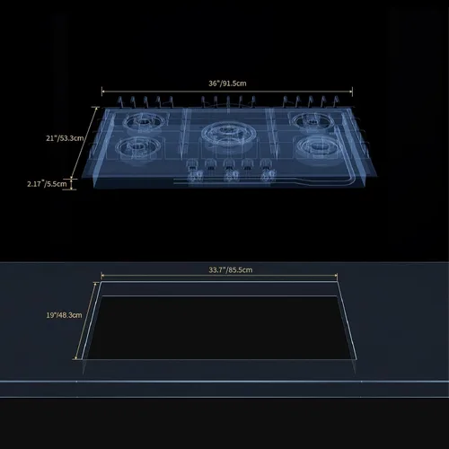 Miniatura 8 de Empava Placa de cocina de 36 pulgadas con 5 quemadores sellados Italia Sabaf de vidrio templado convertible NG/LPG en negro modelo 2025, gas 36