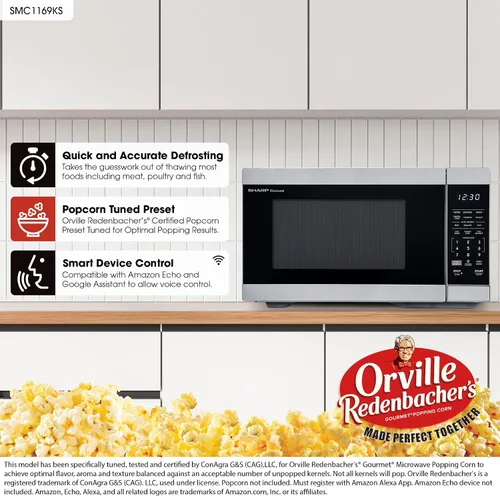 Miniatura 2 de SHARP Horno de microondas de encimera compatible con Alexa certificado por Orville Redenbacher's con plato giratorio Carousel extraíble de 12.4