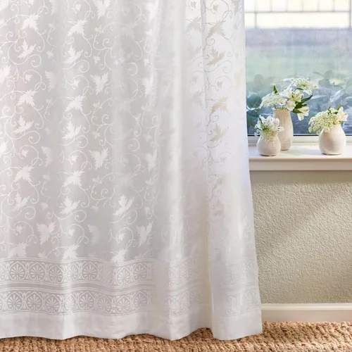 Saffron Marigold Panel de cortina transparente blanco con alzapaños, diseño de hojas de encaje de hiedra en la parte superior para filtrar la luz y