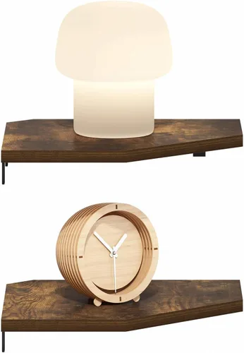 Miniatura 8 de Furinno Rossi - Estantes flotantes triangulares para pared, juego de 3 estantes geométricos de esquina, estantes montados en la pared para baño