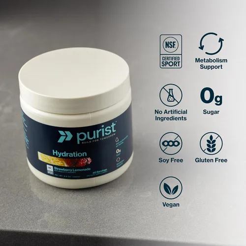 Miniatura 4 de Purist Polvo de electrolitos Hidratación de agua con 800 mg de electrolitos sin azúcar mezcla de bebida de stevia Cero ingredientes artificiales
