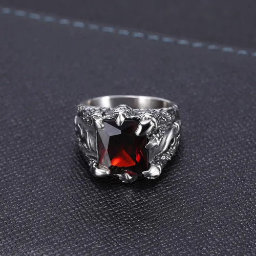 Miniatura 4 de Somen, anillo de acero inoxidable de hombre estilo gótico, con diseño de garra de dragón con piedra roja