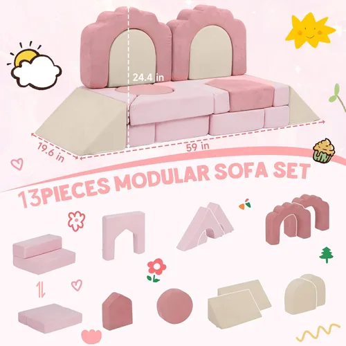 Miniatura 2 de 13 Piezas Bloques de Escalada de Espuma para Niños Pequeños Gimnasio de Juego Suave Floral para Bebés, Escaladores de Interior para Niños
