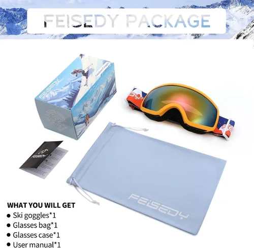 Miniatura 6 de FEISEDY Gafas de esquí para niños, gafas de snowboard para niños y niñas, jóvenes, OTG anti niebla protección UV gafas de nieve B0019
