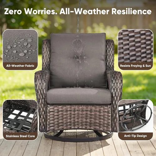 Miniatura 7 de Belord Juego de Muebles de Patio Mecedora Giratoria - 3 Piezas Sillas Mecedoras Deslizantes para Exteriores con Mesa Auxiliar Pequeña