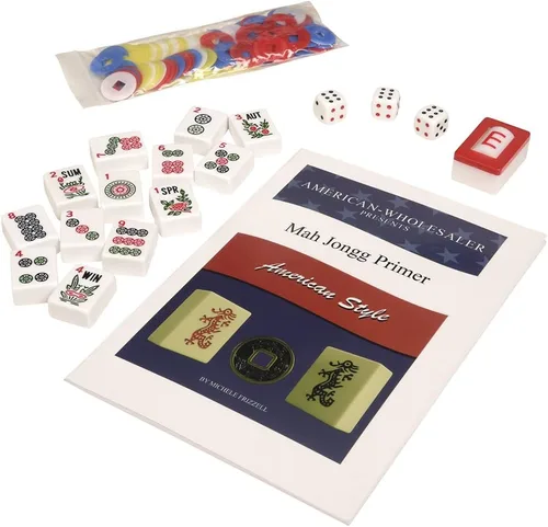 Miniatura 6 de Juego de Mahjong americano por Linda Li™,166 azulejos blancos, 4 rack todo incluido, bolsa suave Azul Paisley, juego Mahjongg completo