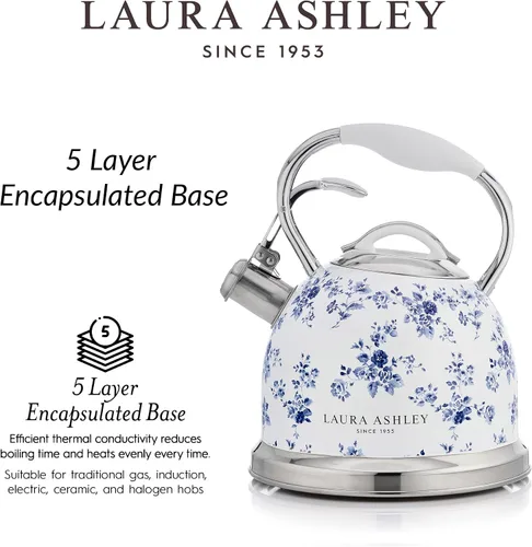 Miniatura 5 de Laura Ashley Hervidor China Rose para Estufa con Silbato - Hervidor de Acero Inoxidable de 2.5L de Hervido Rápido para Estufa - Hervidor de Camping