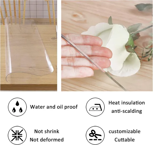 Miniatura 5 de Protector de mesa transparente de PVC de 0.079 pulgadas de grosor, impermeable, antiquemaduras, para tocador, café, comedor, mueble de TV