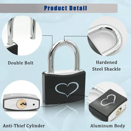 Miniatura 3 de Paquete de 2 candados con 3 llaves, cerradura de casillero con cuerpo de bloqueo de aluminio de 1-9/16 pulgadas (1.575 in) de ancho, candado