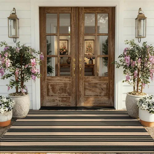 Miniatura 12 de KIMODE Alfombras para puerta delantera de 24"x35", alfombra reversible lavable para decorar el porche de una casa de campo, alfombras a rayas por