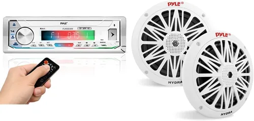 Pyle Receptor estéreo marino y amplificador de potencia, altavoces marinos duales de 6.5 pulgadas, sistema de audio al aire libre impermeable de 2