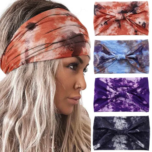 Miniatura 8 de Acenail Diademas anchas para mujer, turbante bohemio, diadema anudada, floral, elástica, antideslizante, para entrenamiento, yoga, bufandas