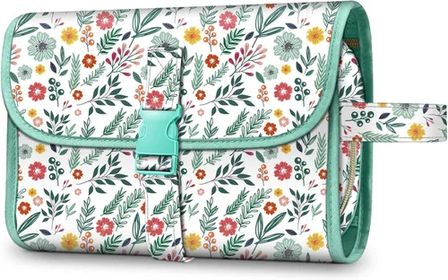 Fintie - Bolsa de viaje portátil para cosméticos y artículos de aseo, bolsa grande colgante resistente al agua, organizador de maquillaje y Primavera