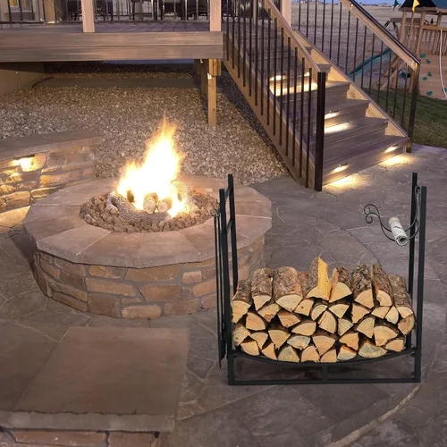 Miniatura 8 de Goplus - Estante para leña para interiores, soporte de 30" para leña con 4 herramientas para chimenea: pala, atizador, pinzas, cepillo, portayesca