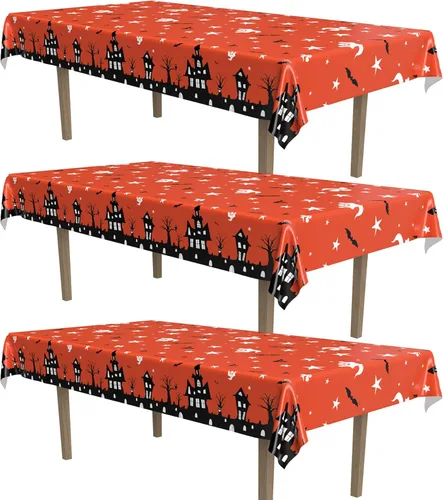 Miniatura 16 de Beistle Mantel de casa embrujada, 54 x 108 pulgadas, 2 piezas, mantel de plástico, mantel rectangular, mantel de Halloween, mantel de vacaciones