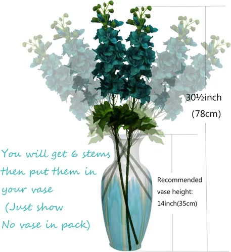 Miniatura 2 de 6 tallos de 31" Delphinium Ajacis flores artificiales de seda (azul)