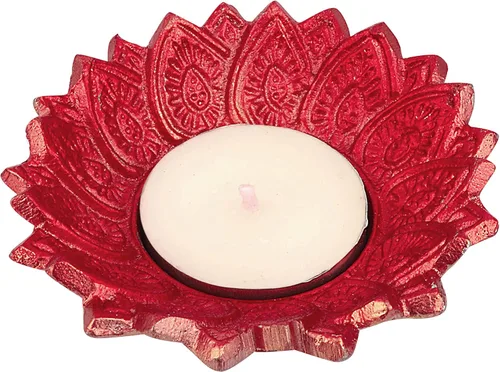 Miniatura 2 de SATVIK - 2 piezas Chandrarupa Diya Floral Red Lotus Flower Shape Candelabro de té Lámpara de aceite Navidad Interior Hogar Mandir Pujan Pooja
