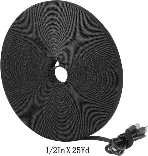 Miniatura 3 de Correas reutilizables para cables, rollo de gestión de cables, cierre negro, cinta de gancho y bucle de doble cara (1/2 pulgada)