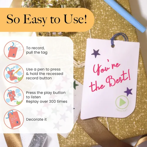 Miniatura 4 de VoiceGift Etiqueta: 1 paquete de etiqueta de felicitación de audio con grabadora de voz, tarjeta de regalo grabable con múltiples mensajes