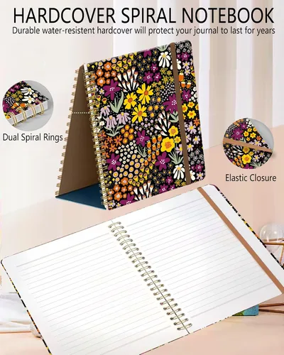 Miniatura 2 de Cuaderno de espiral A5, lindo cuaderno para mujeres y hombres, cuaderno de tapa dura con rayas universitarias para trabajo y toma de notas, 60