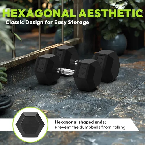 Miniatura 5 de HANDBODE Juego de mancuernas hexagonales de 40 a 570 libras, mancuernas de ejercicio y fitness con revestimiento de goma, peso de mano