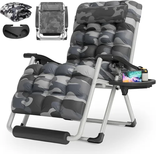 Miniatura 20 de MoNiBloom Silla reforzada de gravedad cero, tumbona plegable para piscina y playa, tumbona de bronceado portátil con cojín, reposacabezas y bandeja