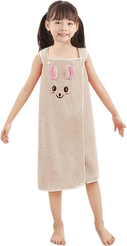 Miniatura 6 de PURFUN Toalla de baño suave para niñas con conejo de cartón, toalla de playa absorbente de agua para niños, albornoces, vestido de tubo de ducha