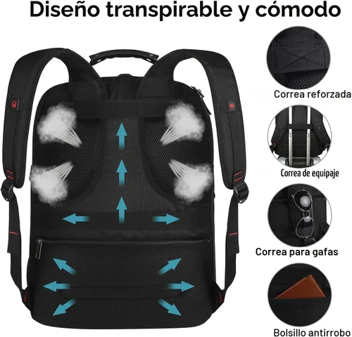 Miniatura 3 de Mochila para portátil de 18.4" para hombres, mochila extra grande de 55L-60L para laptops de juegos con puerto de cargador USB, aprobada para vuelos