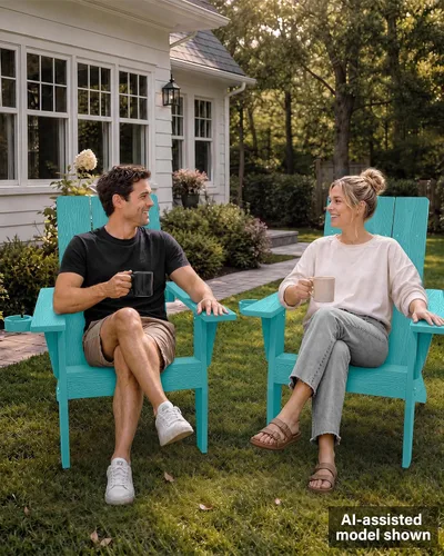 Miniatura 8 de MXIMU Silla Adirondack moderna resistente a la intemperie con portavasos, sillas de gran tamaño para hogueras Adorondic de plástico al aire libre