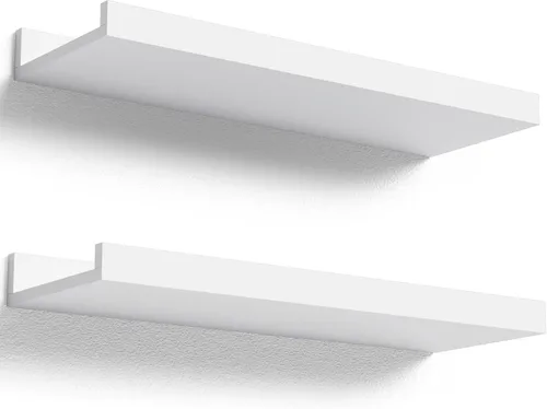 Miniatura 21 de Boswillon Juego de 2 estantes flotantes montados en la pared, modernos estantes de pared negros para almacenamiento con labio, estante de repisa