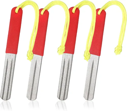 Miniatura 7 de Skylety 4 piezas de archivos de gancho para pesca de diamante con mango, sacapuntas de pesca portátil con grano fino y medio de doble cara, 4 Verde