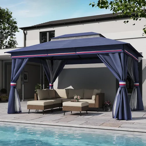 Miniatura 40 de LAUSAINT HOME 8'x8' Outdoor Gazebo, Metal Frame Heavy Duty Patio Canopy Tent Shelter with Double Roofs, Mosquito Nettings and Privacy Screens for