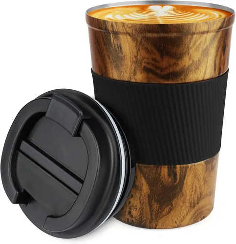 Miniatura 31 de Vaso térmico de acero inoxidable de 12 onzas con aislamiento al vacío, taza de viaje a prueba de derrames con tapa, para mantener caliente/café