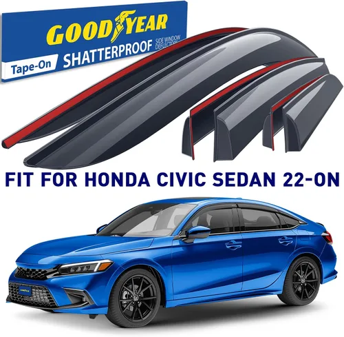 Miniatura 2 de Goodyear Deflectores de ventana inastillables para Honda Civic 2022-2026 Sedán, protectores de lluvia con cinta, viseras de ventana, visera