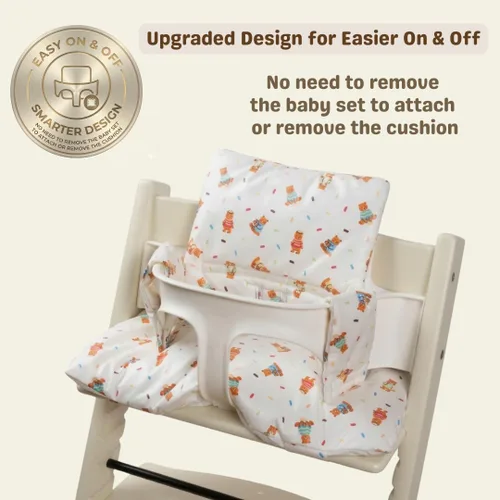 Miniatura 2 de Juego de Cojín Impermeable y Compatible con Stokke Tripp Trapp - Fácil de Limpiar para Recién Nacido - 100% Algodón (Oso de Peluche / 49.5 Piezas)