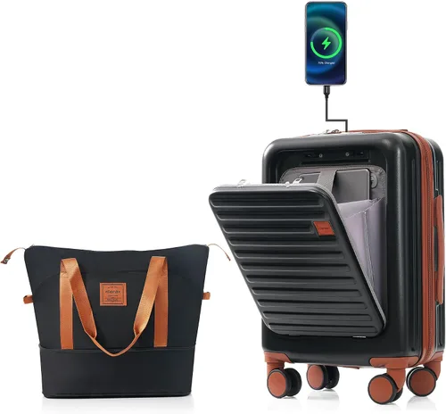 Merax Juego de equipaje rígido ABS expandible de 3 piezas con rueda giratoria Maleta TSA Lock Suit Case, Negro -, Juego de 2 piezas, Equipaje de