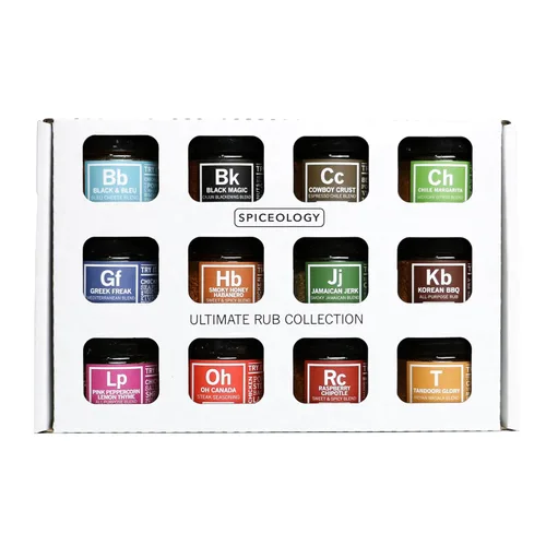 Spiceology Colección Ultimate Rub - Juego de 12 especias y condimentos gourmet para asar a la parrilla, barbacoa y cocinar - Set de regalo perfecto