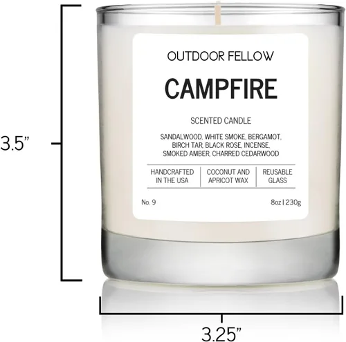 Miniatura 6 de Outdoor Fellow Vela perfumada Campfire – Madera ahumada, ámbar y cedro carbonizado, 8 onzas