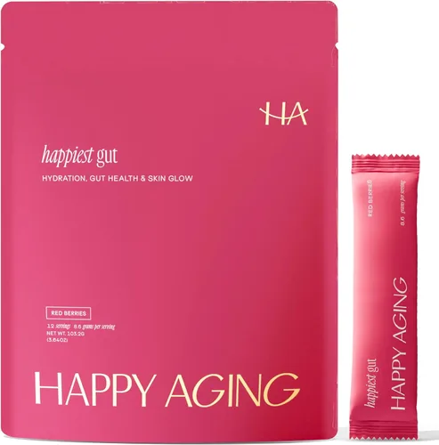 Happy Aging Paquetes de electrolitos en polvo para mujeres, hidratación sin azúcar y salud intestinal con ácido hialurónico y probióticos Bacillus