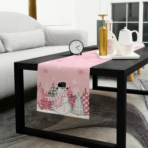 Miniatura 5 de Camino de mesa de muñeco de nieve rosa rubor, lino de algodón, bufandas de 36 pulgadas, diseño de lunares de Navidad para cocina, café, comedor