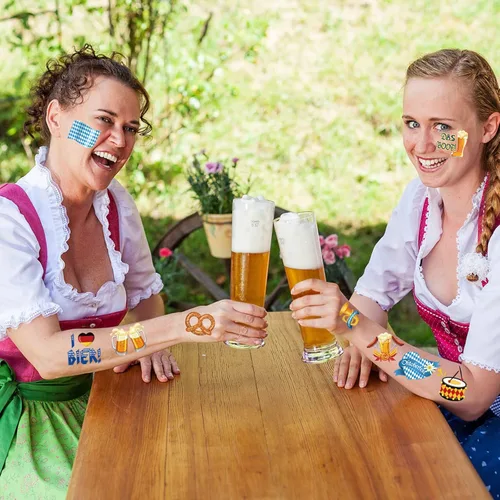 Miniatura 5 de HOWAF Tatuajes temporales para el Oktoberfest, 72 tatuajes falsos para niños, calcomanías impermeables para suministros de festivales de cerveza