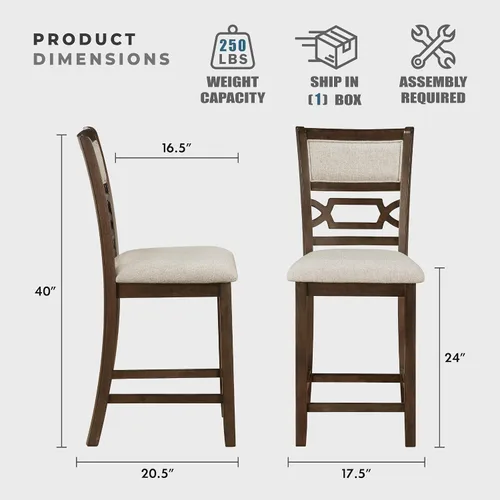 Miniatura 4 de Lexicon Juego de mesa de comedor de altura de mostrador para 4, mesa de cocina con estante de almacenamiento y 4 sillas tapizadas, juego de comedor