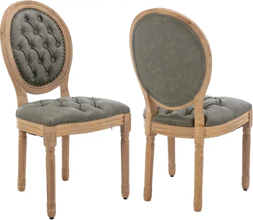 Miniatura 83 de Juego de 2 sillas de comedor de campo francés, sillas de comedor de madera de granja beige, silla de comedor con respaldo tejido con cojín tapizado