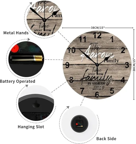 Miniatura 2 de Reloj de pared de madera, reloj de pared personalizado que pasa con la familia vale la pena cada segundo, reloj de pared redondo vintage de madera