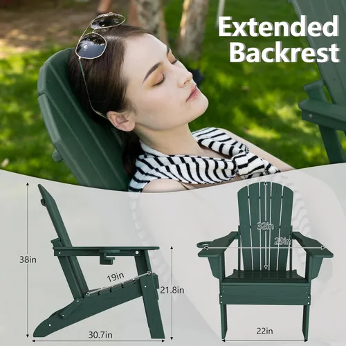 Miniatura 3 de Plawdlik Silla plegable Adirondack, probada por SGS, con textura de madera y portavasos, resistente a todo tipo de clima, cómoda para piscina, patio