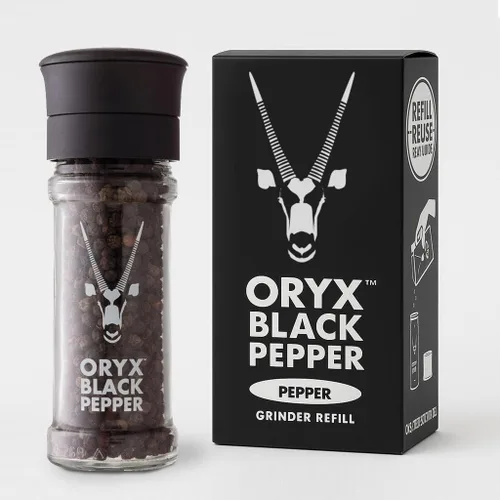 Miniatura 7 de Oryx - Molinillo de pimienta negra – 1.26 oz – Molinillo manual recargable con granos de pimienta negra entera de primera calidad de Madagascar